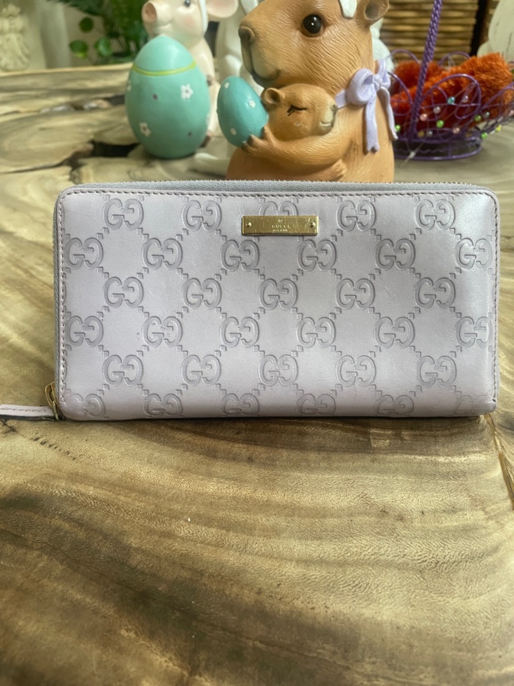 Gucci guccissisima lilac long zip around wallet light pastel purple gold